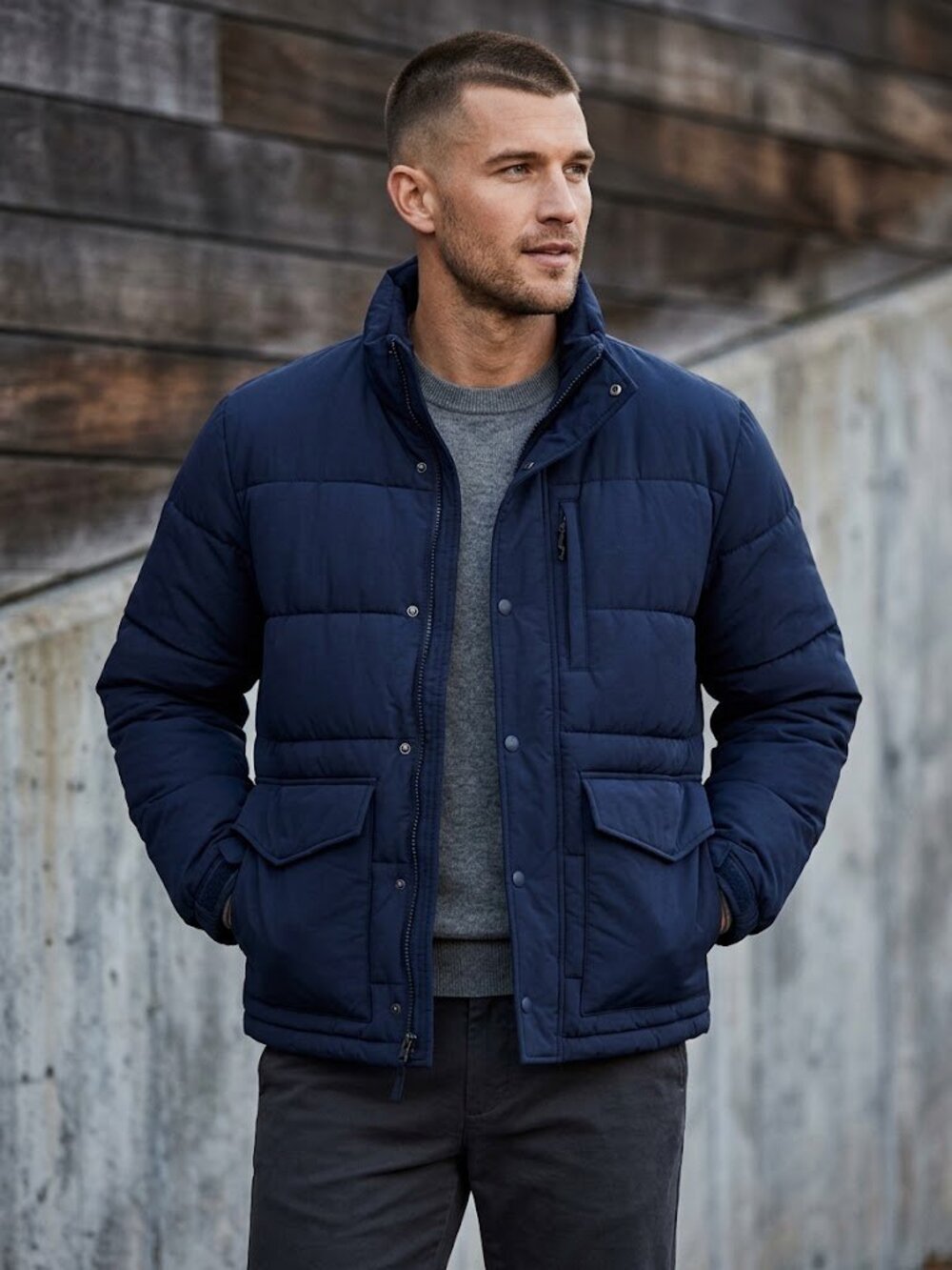 J.Crew Men's Nordic Eco Puffer Jacket Large PrimaLoft Navy Blue AZ580